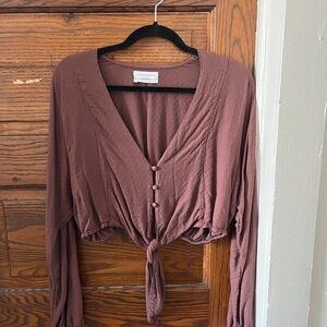 Urban Outfitters Cropped Buttoned Tie Blouse